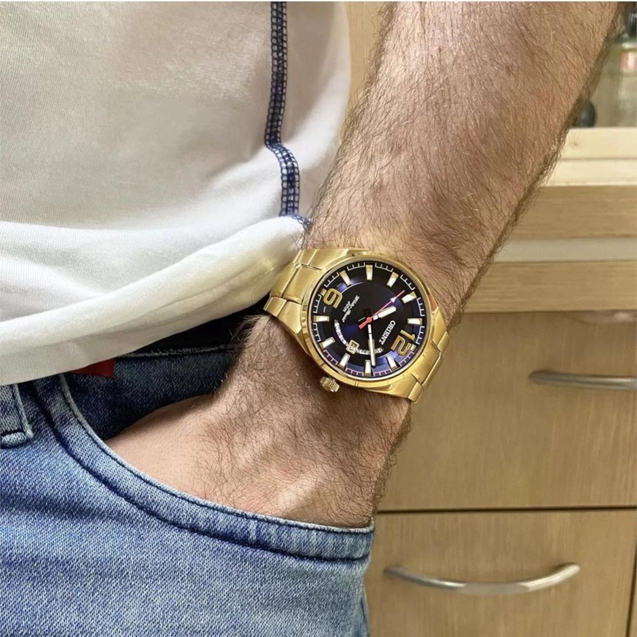 Relógio Orient Com Retroiluminação dourado Prova d'água