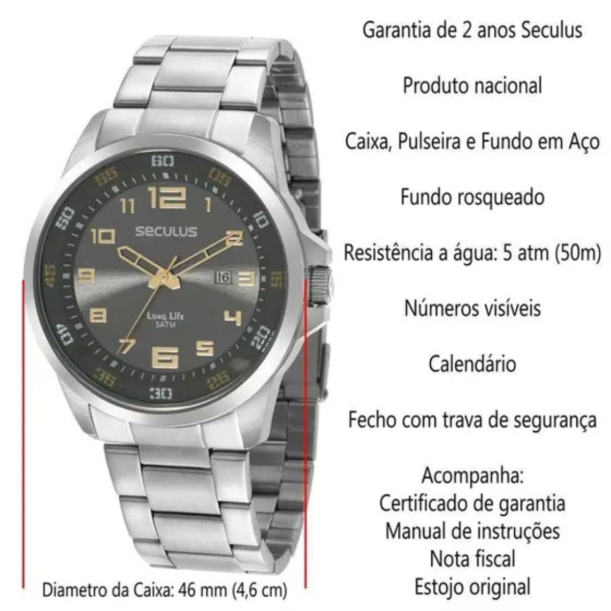 Relógio Seculus Masculino Analógico Long Life Original