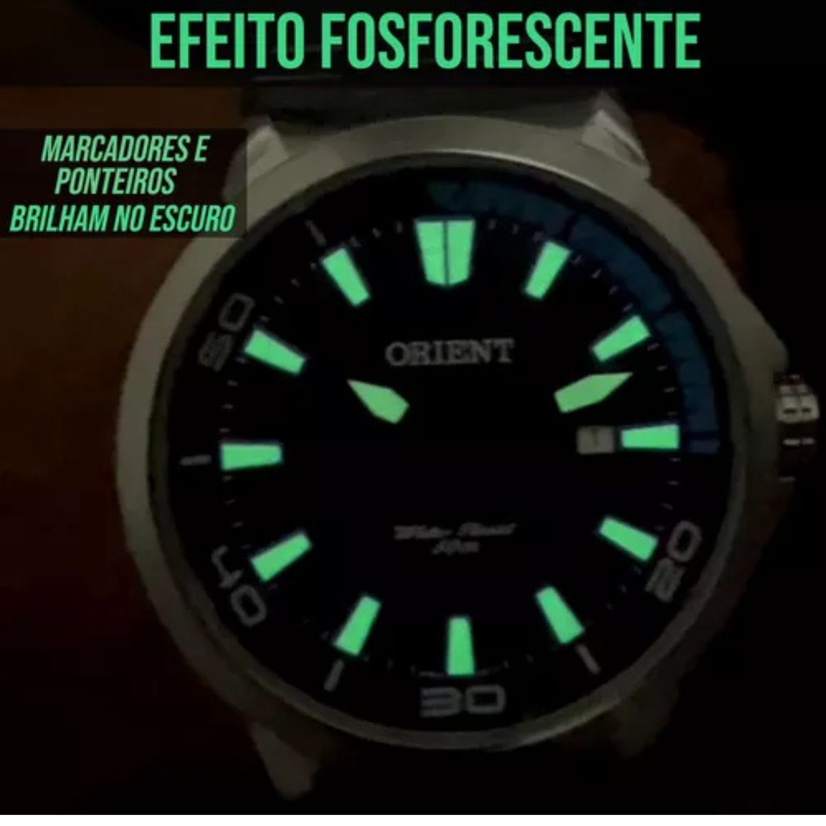 Relógio Masculino Orient Prateado Prova D'água Fosforescente