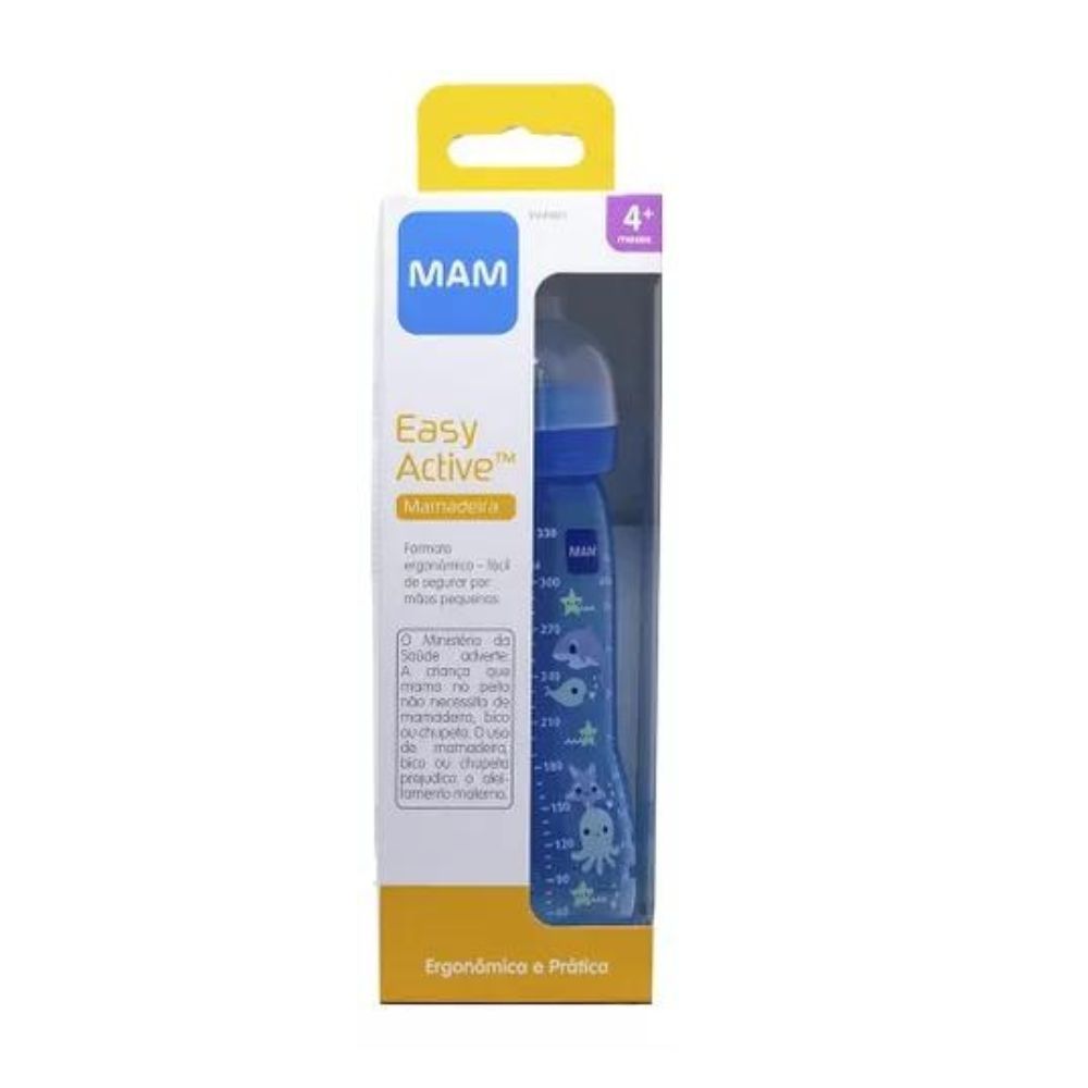 Mamadeira Easy Active Bico 4m+ Azul 330ml - Mam Animais