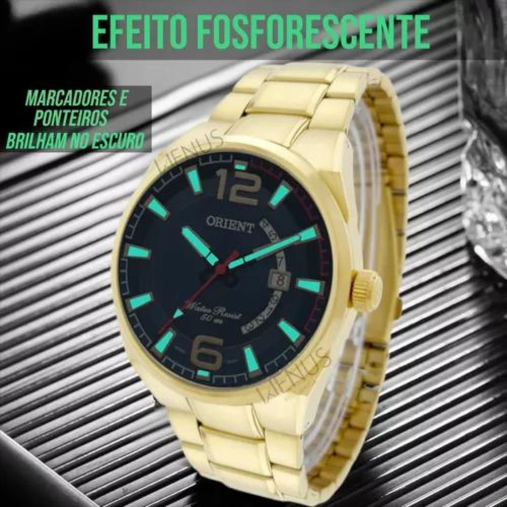 Relógio Orient Com Retroiluminação dourado Prova d'água