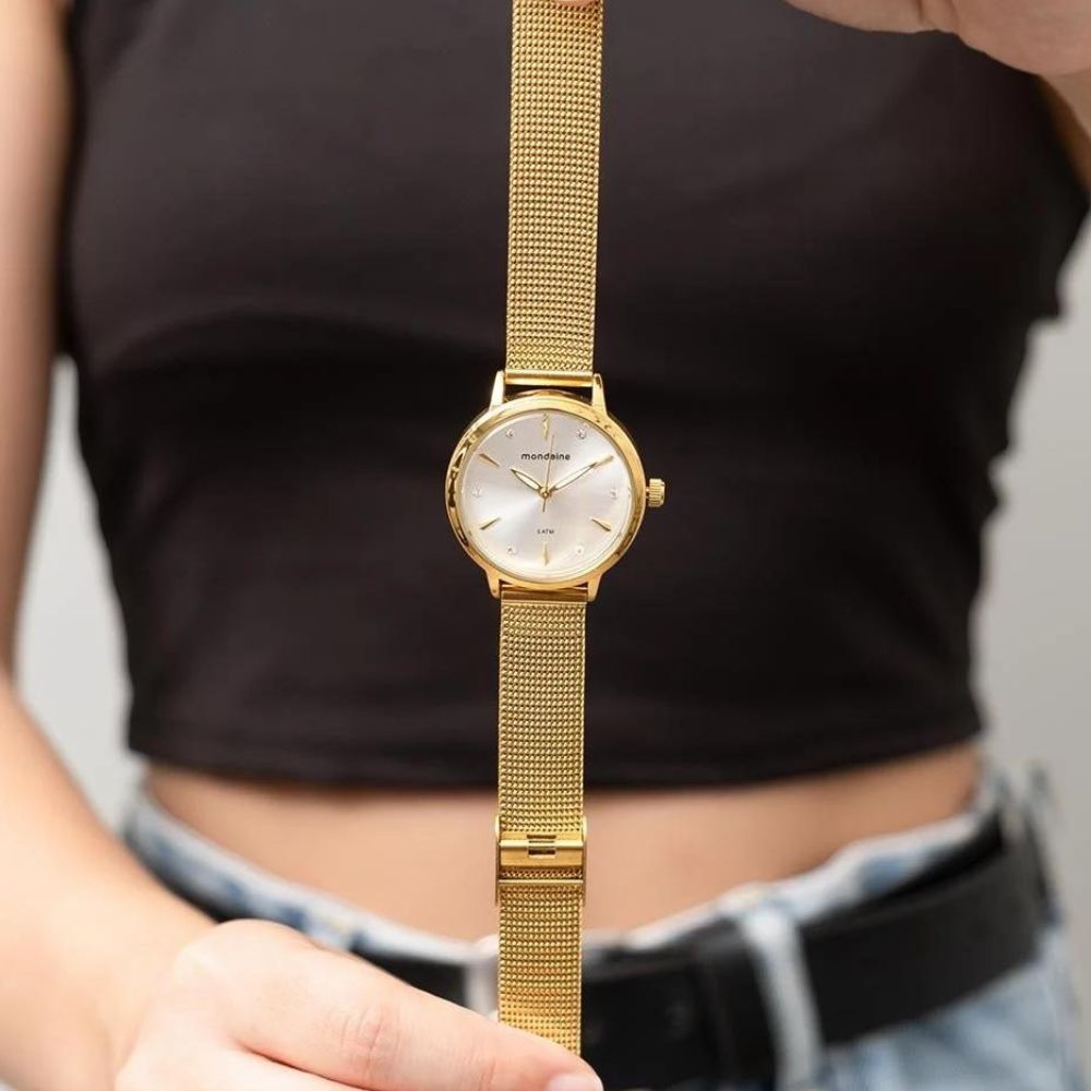 Relógio Mondaine Feminino Dourado À Prova D'água 50m