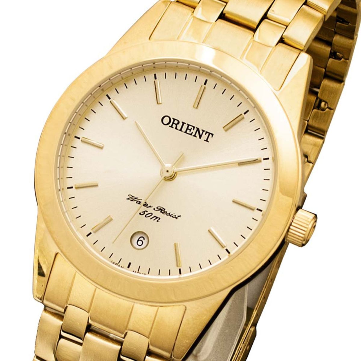 Relógio Masculino Orient calendário Dourado Prova D'água