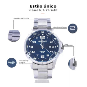 Relógio Seculus Masculino Prateado Original prova d'água