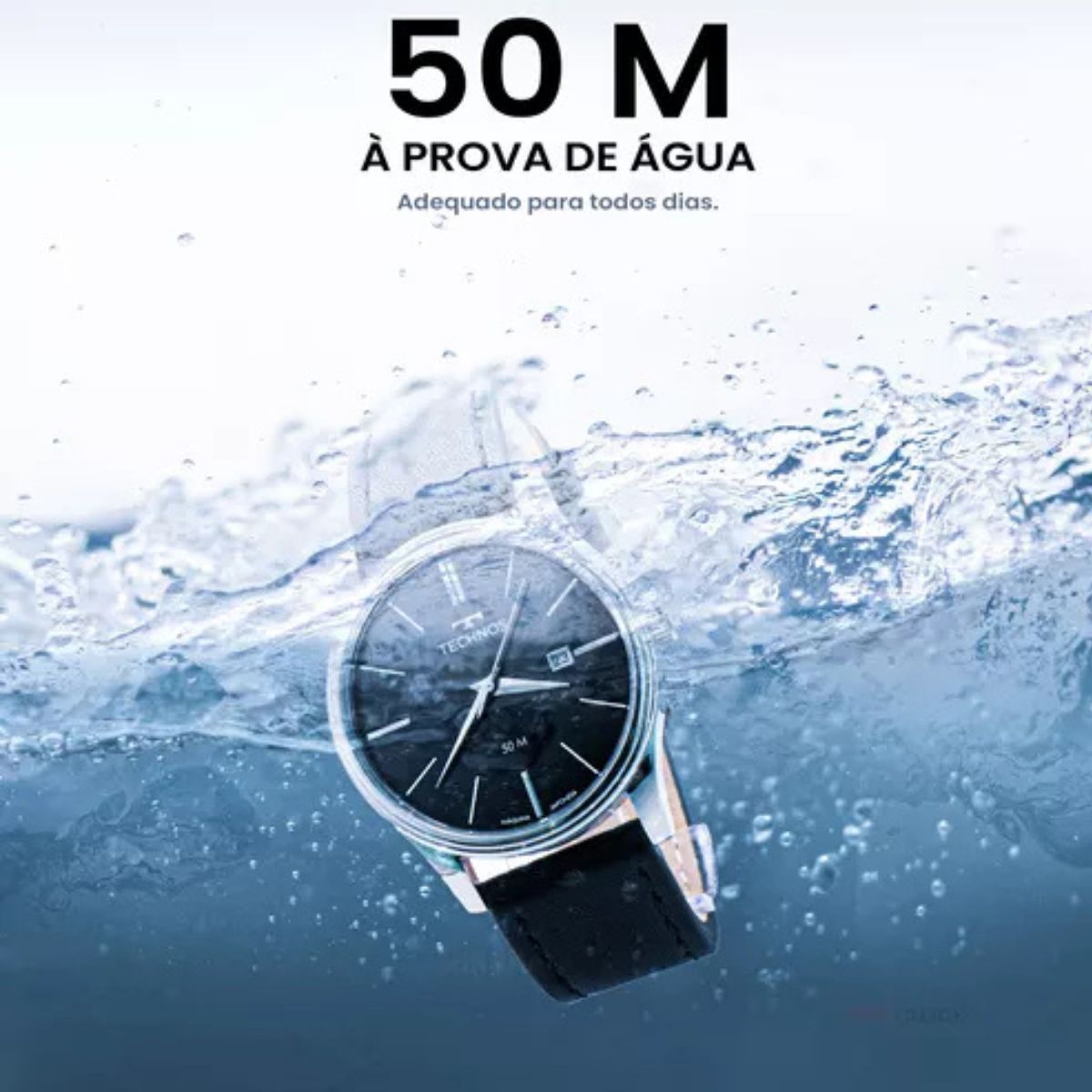 Relógio Technos Masculino Steel Prata Correia Preta Couro