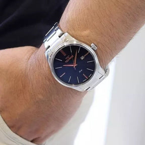 Relógio Technos Masculino Prata fundo Azul Prova d'água