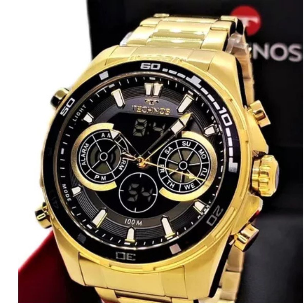 Relógio Masculino Technos Sport Digiana Dourado fundo Preto