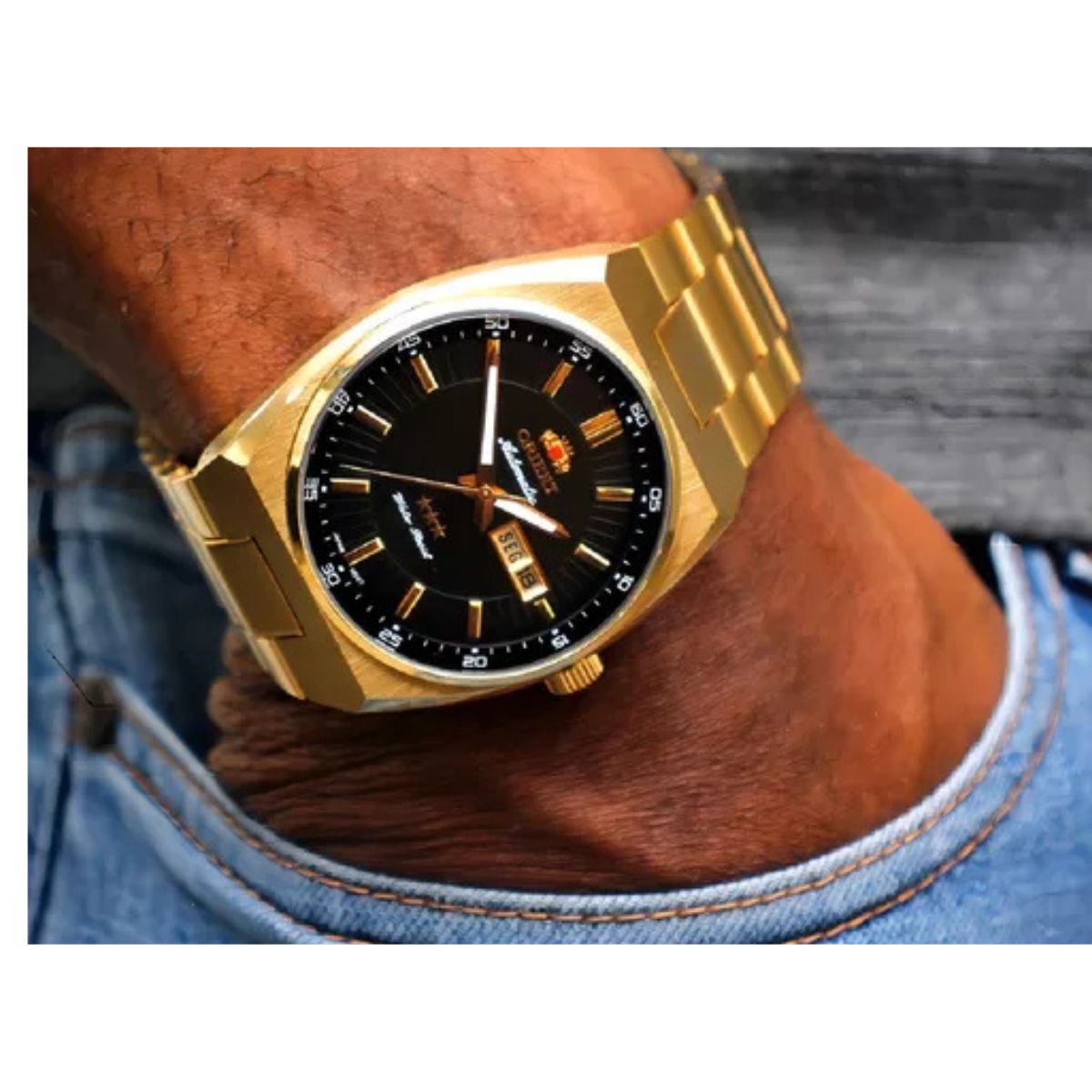 Relógio ORIENT Dourado Masculino Automático Calendário duplo