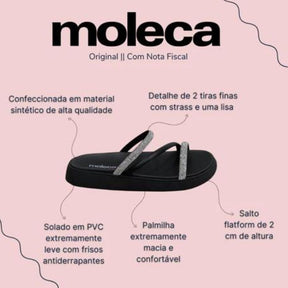 Sandália Papete Conforte Feminina Com Strass E Brilho Moleca