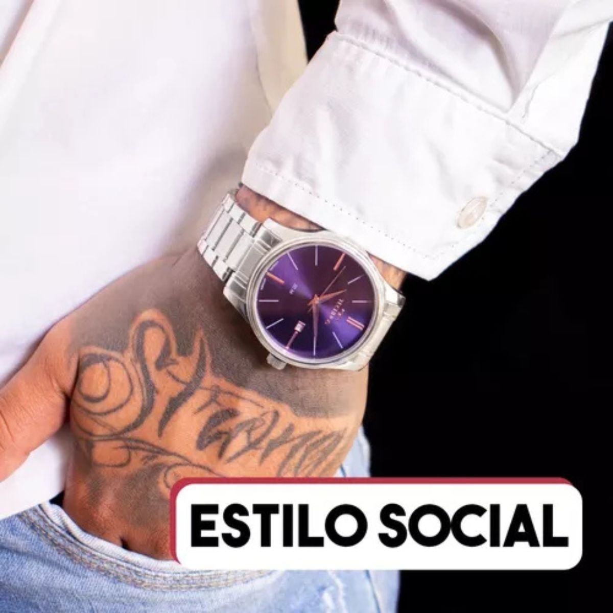 Relógio Technos Masculino Prata fundo Azul Prova d'água