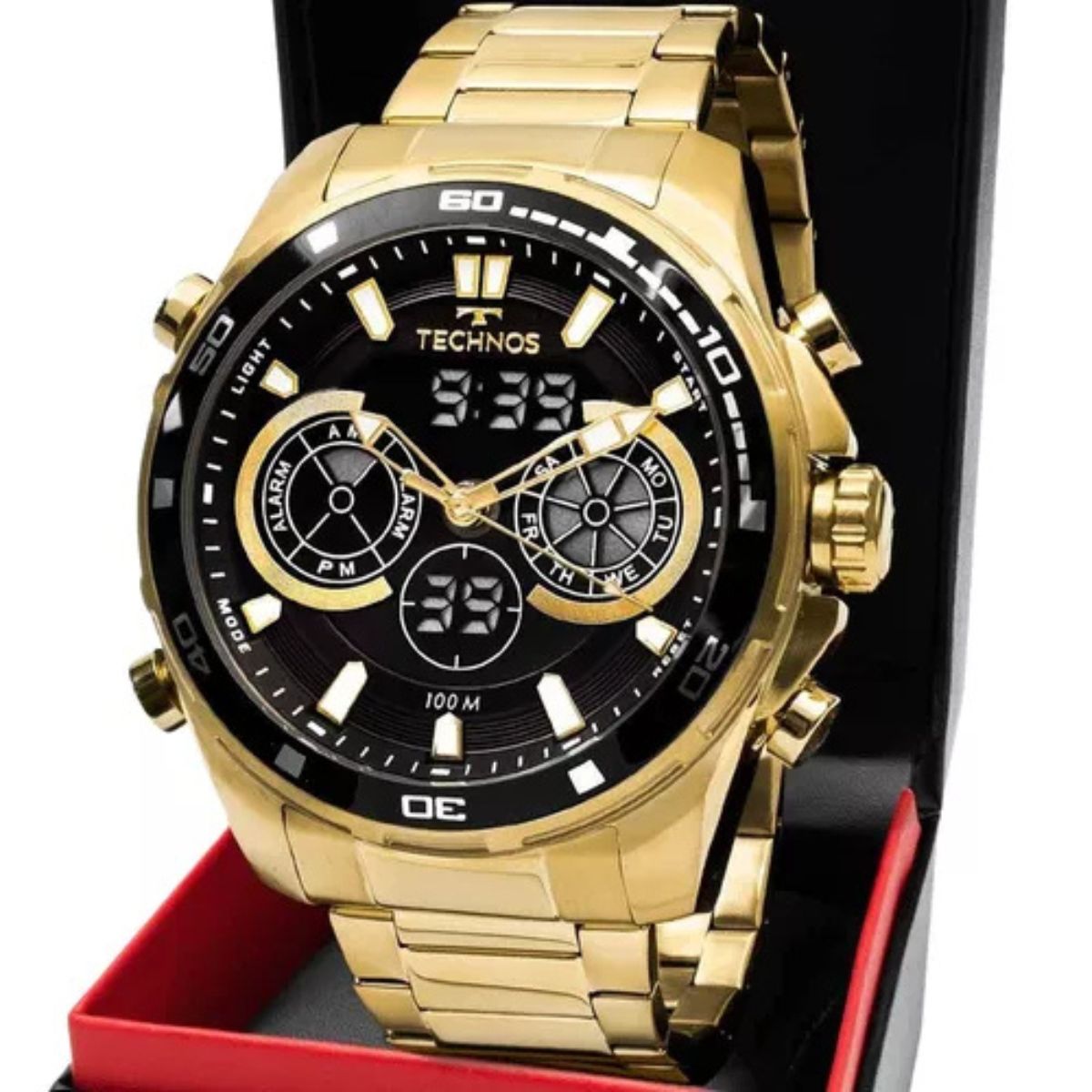 Relógio Masculino Technos Sport Digiana Dourado fundo Preto