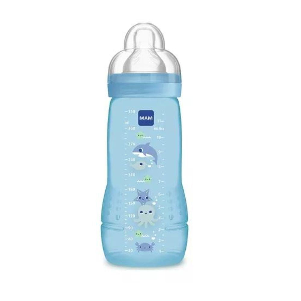 Mamadeira Easy Active Bico 4m+ Azul 330ml - Mam Animais