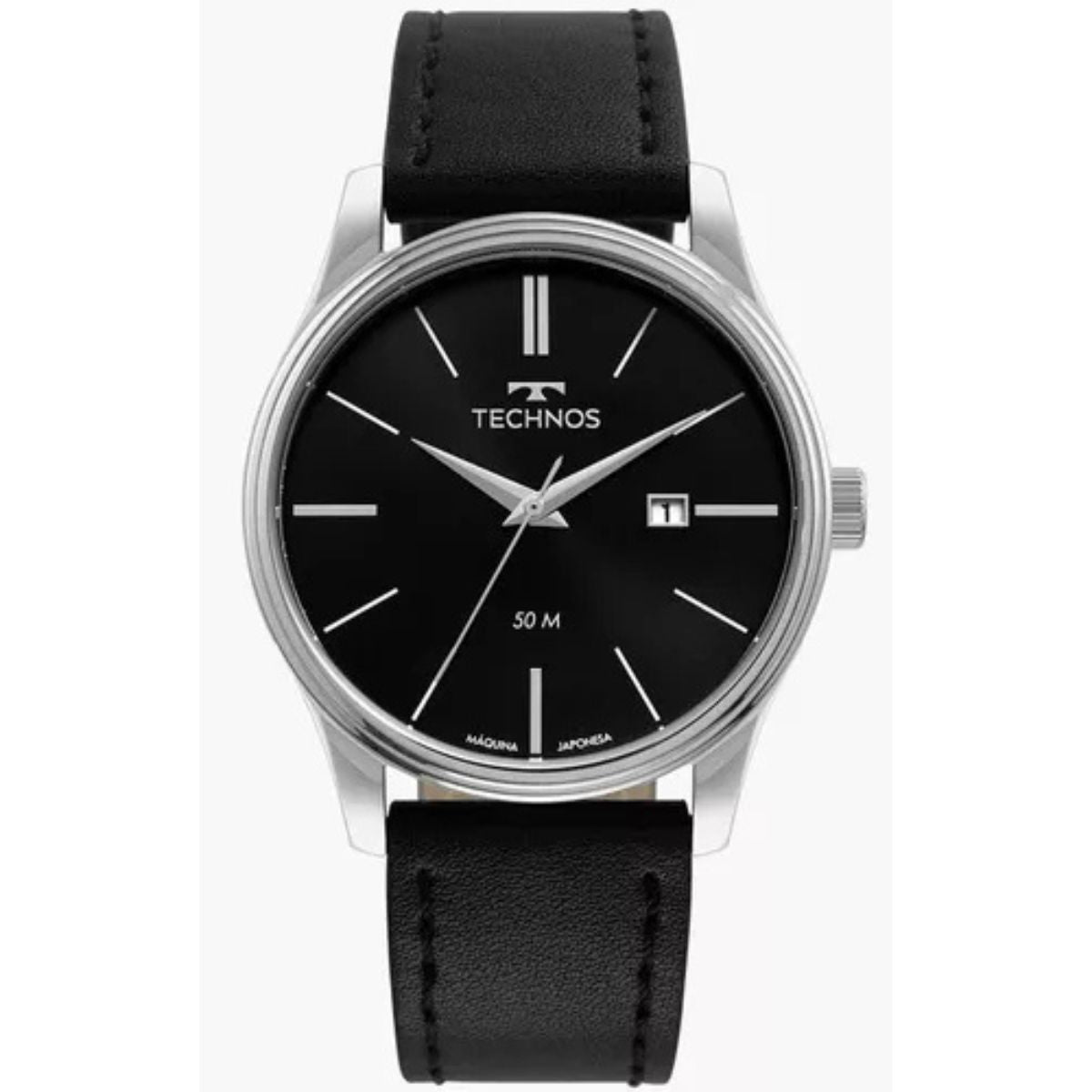 Relógio Technos Masculino Steel Prata Correia Preta Couro