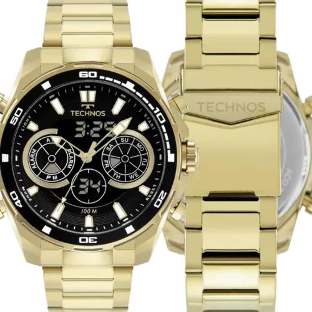 Relógio Masculino Technos Sport Digiana Dourado fundo Preto
