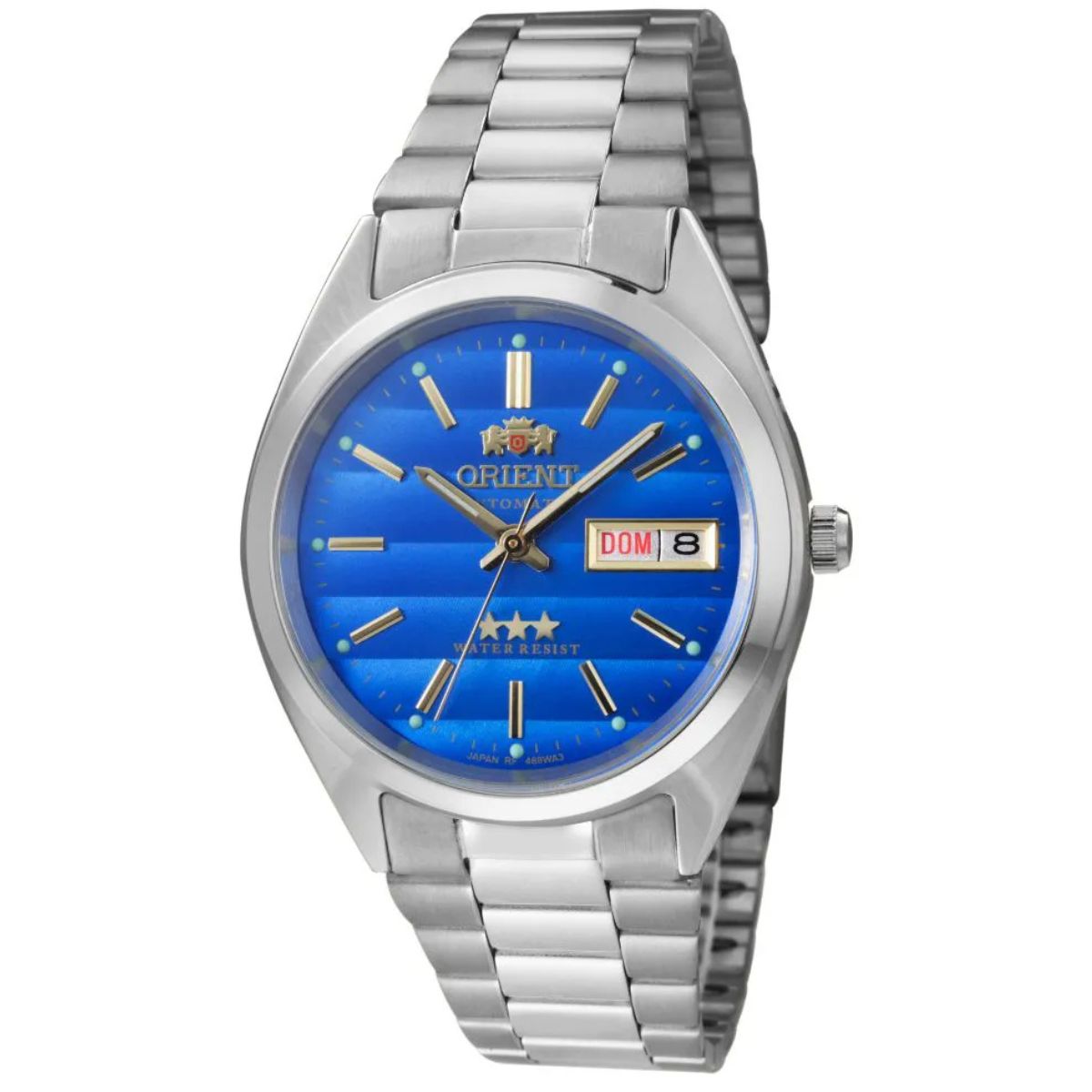 Relógio Orient Masculino  Prata Bisel Prateado Fundo Azul